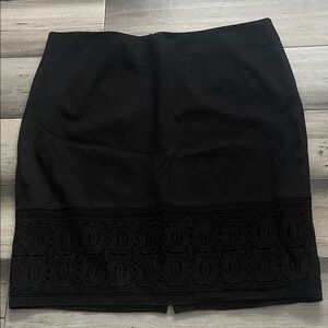 Talbots Womens Pencil Skirt Floral Embroidered Lace Trim Black Size 16P